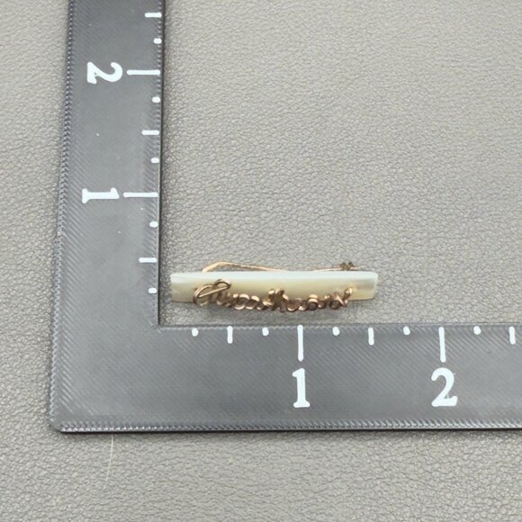 Vintage Mother Of Pearl Sweetheart Handwritten Copper Wired Brooch Pin - Picture 7 of 16